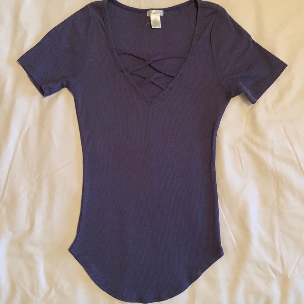 NWOT Bozzolo Short Sleeve Lace up Ribbed Shirt • Size XS